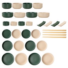 HAPPY JUNG 韓國 Winsome 4人餐具組 32p, 8種, 1套, 深綠色 + 米色