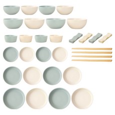 HAPPY JUNG 韓國 Mongle 4人餐具組 32P, 8種, 1套, 天藍色 + 奶油色