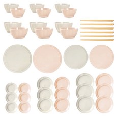 HappyJung 韓國 Silva 6人餐具組 40入, 1套, 粉膚色 + 薄荷灰色, 8種