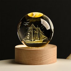 ALL SPLENDID 一帆風順 水晶球 6cm + USB實木燈座 7 x 2cm, 一帆風順 透明色