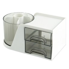 MaDaKkuMi 旋轉式筆筒化妝品收納盒迷你收納盒抽屜+筆筒, 1個, 白色