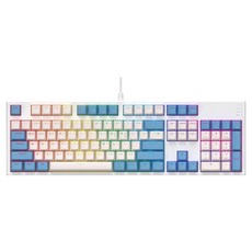 COX 可換軸 Kailh 光軸 V2 電競有線鍵盤, 青軸, 白色 + 藍色, CY104K