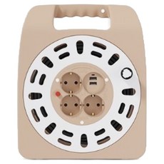 LUGBOX 接地 1.5SQ USB 寬版電源線捲線盤 3孔, 1個, 20m, 奶油棕色