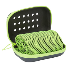 AHOYE 輕薄吸汗速乾運動毛巾/涼感巾/冰涼巾/長毛巾/戶外巾 附收納盒, 綠色, 1條