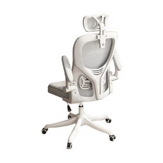 後仰頭枕辦公椅, 57 x 57 x 123cm, 白框灰網, 人體工學設計, 透氣網布, 可調節頭枕