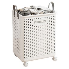 FANCY LIFE 帶手把折疊收納籃 米色 帶輪收納方便, 1個, 大(35 x 26.5 x 43.5cm)