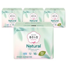 좋은느낌 내추럴 프리미엄 울트라 슬림 생리대 날개형, 대형, 16개입, 4개