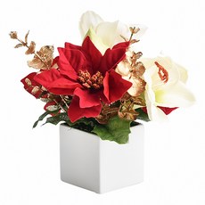 Meric Garden 高仿真台灣手工限定白雪聖誕紅小盆栽, 紅色, 1個