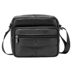 BLUEMOUNT 男用牛皮迷你斜背包 APZ11018, 黑色