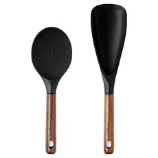 EZsili Nova 木柄矽膠廚具2件組, 1套, 刮刀 + 多功能勺, 混色
