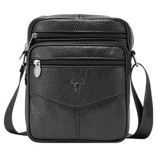 BLUEMOUNT 男士牛皮斜背包 APZ8853, 黑色