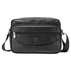 BLUEMOUNT 男士牛皮斜背包 APZ7853, 黑色