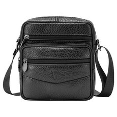 BLUEMOUNT 男士牛皮迷你斜揹包 APZ11015, 黑色