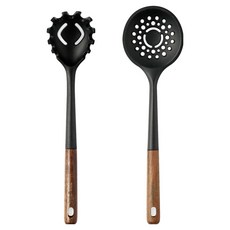 EasySilly Nova 木質手柄矽膠廚具2件組, 1套, 湯勺 + 漏勺, 混色