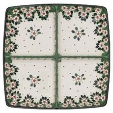 PRACA 波蘭風格陶瓷方形四格分格盤, 蜜桃盛開, 1個