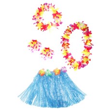 Party09 夏威夷草裙舞4件組, 藍色, 1套