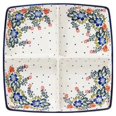 PRACA 波蘭風格陶瓷方形四格分格盤, 繁花, 1個