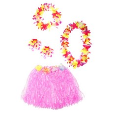 Party09 夏威夷草裙舞4件組, 粉紅色, 1套