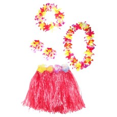 Party09 夏威夷草裙舞4件組, 紅色, 1套