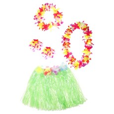 Party09 夏威夷草裙舞4件組, 綠色, 1套