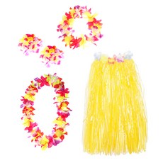 Party09 夏威夷草裙舞長版4件組, 黃色, 1套