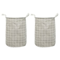 BangJiaShi 幫家適 折棉麻洗衣籃 2個, 灰格子