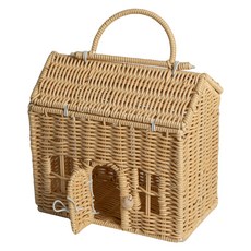 MYUMYU 沐慕家居 可愛造型藤編手提收納籃 20.5 x 11.5 x 20cm 木色, 1個