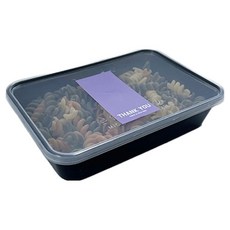 TINA PICNIC 黑色纖薄單格拋棄式容器 20入 + 淡紫色感謝貼紙 20入 套組, 1套, 便當容器 20入 + 貼紙 20入