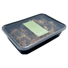 Tinapicnic 黑色纖薄單格一次性容器 20入 + 淺綠色感謝貼紙 20入組合, 1套, 便當容器 20入 + 貼紙 20入