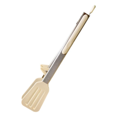 couselect 可立式加長矽膠食物夾 家用煎鏟夾 鏤空濾油夾 防燙烤肉夾 12寸(345 x 60mm), 米白色, 1個