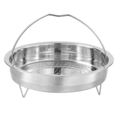 couselect 304不鏽鋼多用蒸盤架 家用隔水加熱架 帶提手蒸籃 蒸籠盤 蒸菜盤 218 x 218 x 62mm 銀色, 1個, 22cm