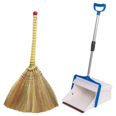 Clean Mate 黃色蘆葦掃帚 + 兩段式自動畚箕組, 1套, 混色