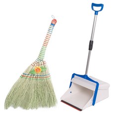 Clean Mate 高級高粱掃把 + 2段式自動畚箕組, 1套, 混色