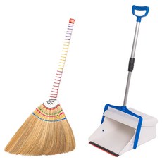 크린메이트 특갈대빗자루 + 2단 자동 쓰레받기 세트, 1세트, 혼합색상