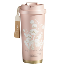 couselect 鈴花陶瓷內膽兩用咖啡杯 95 x 95 x 185mm, 500ml, 1個, 粉色鈴蘭花