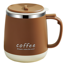 couselect 304不鏽鋼附蓋咖啡杯 480ml, 1個, 卡其白