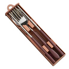 Axis 艾克思 304不鏽鋼北歐簡約攜帶式3合1環保餐具組, 棕紅色, 筷子 + 湯匙 + 叉子, 1組