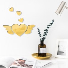 더플로우커머스 날아오른 사랑 윙 하트 아크릴 미러 월데코, 골드