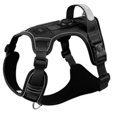 DING DONG PET 寵物超輕量雙重鎖扣反光皮革提把胸背帶, 黑色, 1個