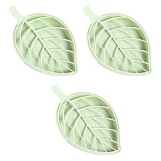 AHOYE北歐風葉片造型雙層瀝水肥皂盒三件組, 浴室瀝水收納好幫手, 1組, 綠色