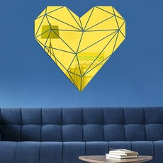 더플로우커머스 빛나는 마음의 조각 하트 라인 아크릴 미러 월데코, 옐로우