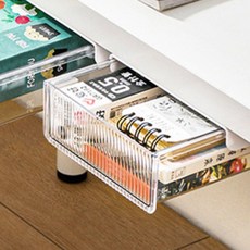書桌 桌下隱藏式抽屜 文件收納整理盒 小型, 1個, 透明