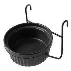 寵物陶瓷碗 15號條紋單碗 + 鉤架, 黑色, 1組