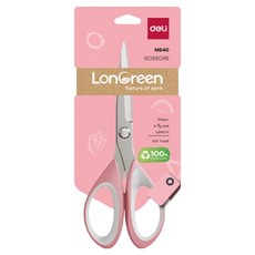 델리 LONGREEN 중형 문구 사무 소프트그립 재단 양손가위, 핑크, 1개