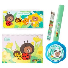 라인프렌즈 미술 붓 + 붓통 + 팔레트 + 물통 + 스케치북 세트, 랜덤발송, 1세트