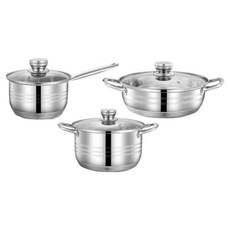 Nordic Kitchen Rosi IH 電磁爐不鏽鋼鍋具3件組, 銀色, 1套, 單柄鍋 18cm + 雙柄鍋 20cm + 火鍋 26cm