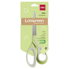 델리 LONGREEN 잡기편한 중대형 문구 사무 소프트그립 재단 가위, 그린, 1개