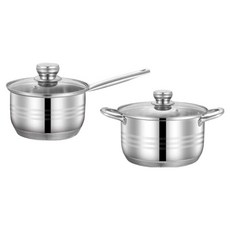 Nordic Kitchen 電磁爐 Rosy 不鏽鋼鍋具 2件組, 銀色, 1套, 單柄鍋 18cm + 雙耳鍋 20cm