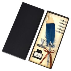 Khohimo 羽毛鋼筆+筆座+墨水+筆尖 5種組 5W0281, 1套, 海軍藍