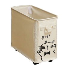 貓咪牛津布可滑輪夾縫收納籃 28L 米白貓 40 x 20 x 35cm 滑輪設計, 1個